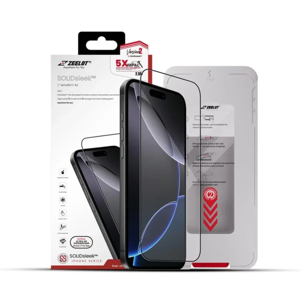 iPhone 17 Pro / Pro Max ,ZEELOT SOLIDsleek™ Retina Clear Glass, Ultra HD VisionGuard